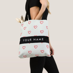 Tote Bag Red Hearts Motif, Amour, Votre Nom, Personnaliser