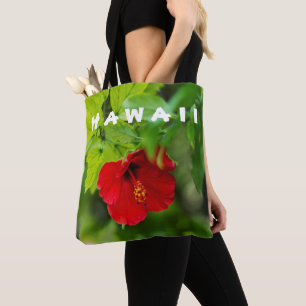 Tote Bag Red Hibiscus Hawaii Tropical