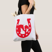 Tote Bag Red Horseshoe Girl and Horse (De près)