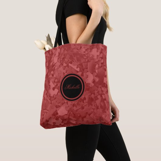 Tote Bag Red Jigsaw Puzzles Ajouter un nom ou un monogramme (De près)