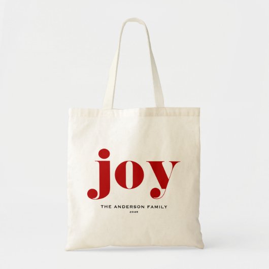 Tote Bag Red JOY Bold Typographie moderne Noël (Devant)