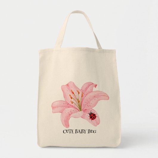 Tote Bag Red Ladybug rose Lily Flower nom personnalisé fill (Devant)