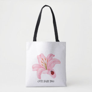 Tote Bag Red Ladybug rose Lily Flower nom personnalisé fill