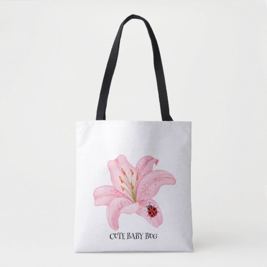 Tote Bag Red Ladybug rose Lily Flower nom personnalisé fill (Devant)
