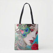 Tote Bag Red Lips et Rose Peacock Abstrait (Devant)