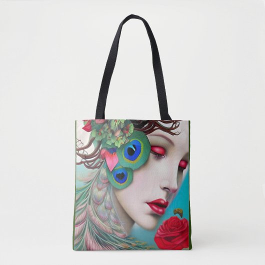 Tote Bag Red Lips et Rose Peacock Abstrait (Devant)