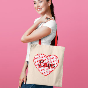Tote Bag Red Love Valentine Heart on Pink & Red Heart