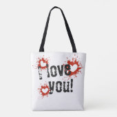 Tote Bag Red Paint Splatter Coeurs, Je T'Aime (Dos)