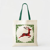 Tote Bag Red Plaid Reindeer Fête de Noël colorée (Devant)