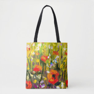 Tote Bag Red Poppies Champ peinture Abstraite