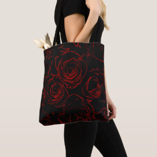 Tote Bag Red Roses Arrière - plan noir