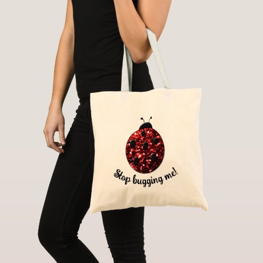 Tote Bag Red sparkly Ladybug Stop Buggage moi Personnaliser (Devant (produit))