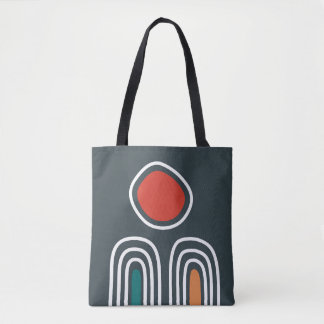 Tote Bag Red sun over oho rainbows, abstract line art