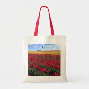 Tote Bag Red & Yellow Tulip Field with Hot Air Balloon