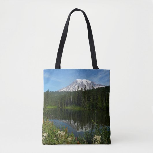 Tote Bag Réflexion du lac Rainier avec Fleurs sauvages (Devant)