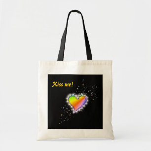 Tote Bag Regenbogen-Herz mit Sternchen auf schwarz