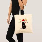 Tote Bag Reindeer Chat noir Santa Hat Noël L (Devant (produit))
