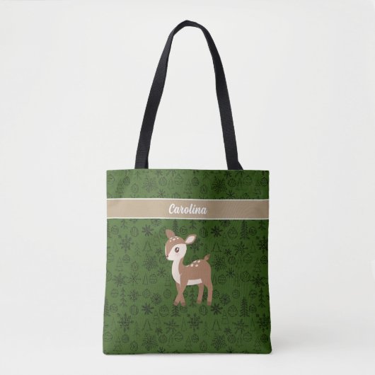 Tote Bag Reindeer - motif vert monogramme (Devant)