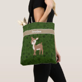Tote Bag Reindeer - motif vert monogramme (De près)