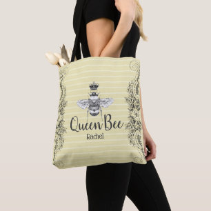 Tote Bag Reine des abeilles vintage et couronne