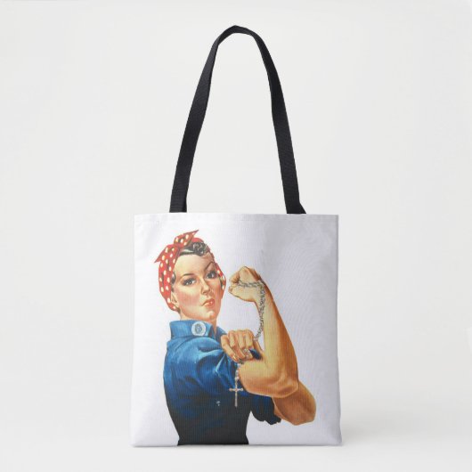 Tote Bag Religieux Rosie le Rosaire catholique Riveter (Devant)