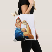 Tote Bag Religieux Rosie le Rosaire catholique Riveter (De près)