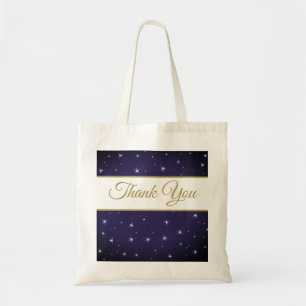 Tote Bag Remerciement Bleu Nuit Étoiles Blanches Réception
