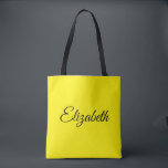 Tote Bag Remplacez votre propre nom Élégant Script Bright Y<br><div class="desc">Remplacez Votre Nom De Script Texte Ici Elégant Design Minimaliste Moderne Modèle Lumineux Yellow Shopping Sac fourre-tout Épaule.</div>