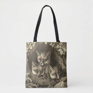 Tote Bag Renard bébé vintage boisée