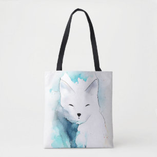Tote Bag Renard blanc Wild Animal Nature Aquarelle Art