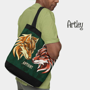 Tote Bag Renard coloré Amis Personnalisé Nom Distressed