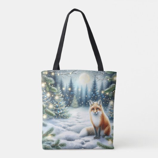 Tote Bag Renard dans une nuit d'hiver dans la forêt enchant (Dos)