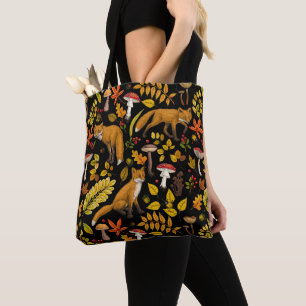 Tote Bag Renard d'automne sur noir