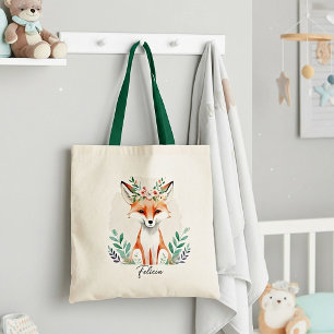 Tote Bag Renard floral aquarelle personnalisé