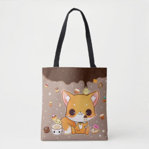 Tote Bag Renard mignon de chibi avec la glace de kawaii