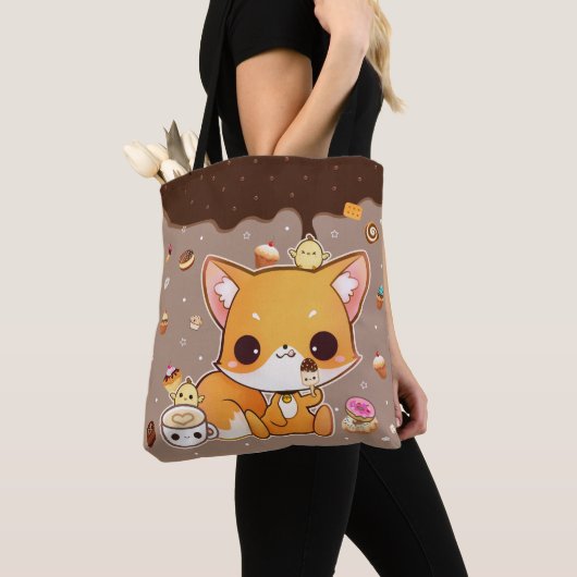 Tote Bag Renard mignon de chibi avec la glace de kawaii (De près)