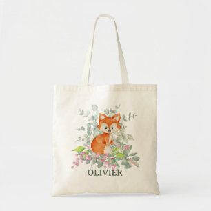 Tote Bag Renard mignon sur la verdure Nom personnalisé