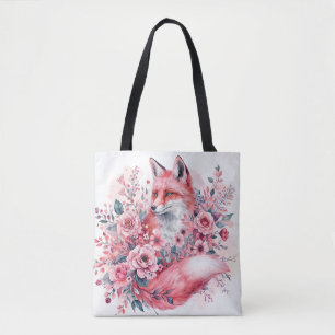 Tote Bag Renard rose Aquarelle Art Floral