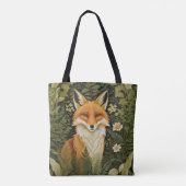 Tote Bag Renard Rouge Élégant et Feuillage Vert (Dos)