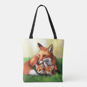 Tote Bag Renard rouge Mère et Kits dans l'herbe (Dos)