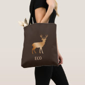 Tote Bag Renne doré sur fond brun foncé (De près)