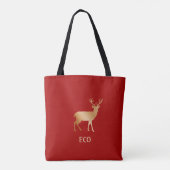 Tote Bag Renne doré sur fond rouge foncé (Dos)