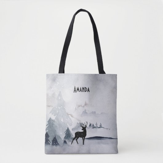 Tote Bag Rennes dans l'Aquarelle gris sauvage Noël (Devant)