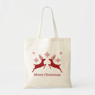 Tote Bag Rennes Rouges Et Flocons De Neige Joyeux Noël