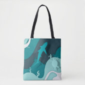 Tote Bag Requin cool et tortue Art Abstrait (Devant)