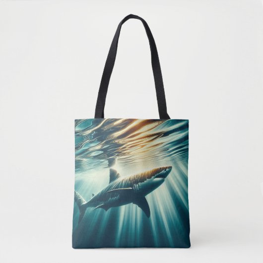 Tote Bag Requin dans la mer bleue profonde & soleil (Devant)