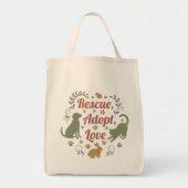 Tote Bag Rescue, Adopt, Love (Devant)