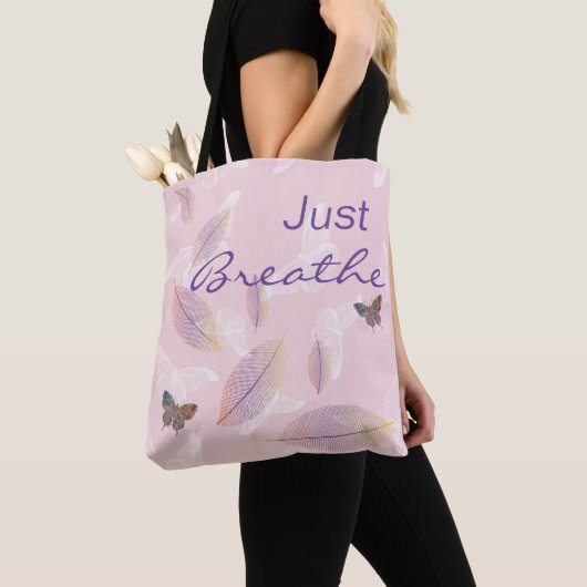Tote Bag Respire simplement les papillons Feuille rose (De près)