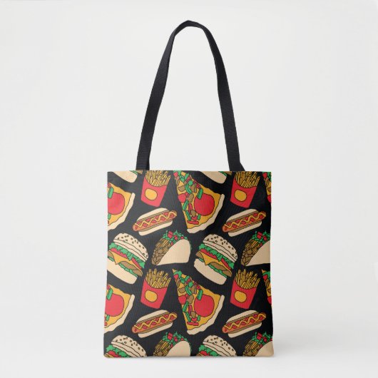 Tote Bag restauration rapide pizza hamburger hotdog frites  (Devant)