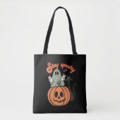 Tote Bag Restez Éffrayant Fantôme Chat Noir Halloween noir (Devant)